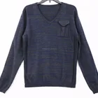 Men's V-neck sweater pullover with fancy knit at shoulder & side