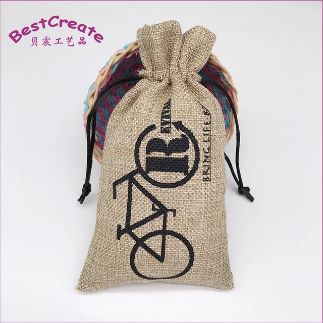 drawstring jewelry gift packaging pouches faux jute linen bags