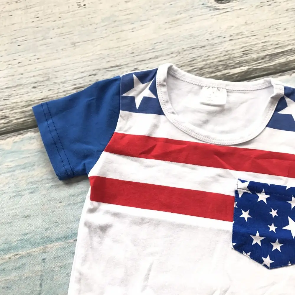 baby boy shorts sets boutique outfits cute cotton July 4th top shirts raglans summer clothes striped star kids wear