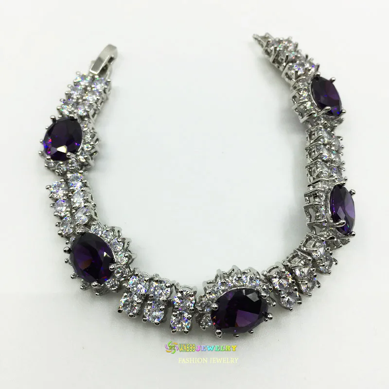 BB4399 bracelet size 17.5cm beautiful purple amethyst white topaz silver 18k real white gold plated WX699JEWELRY