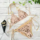 Open sexy xxx hot sex young girl Triangle Bikini Set Sequin Sexy Beachwear swimwear
