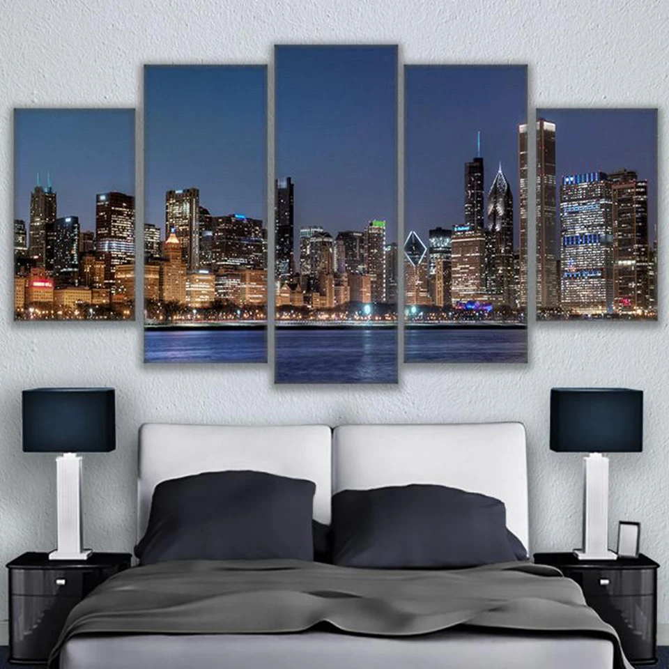 Chicago River Cityscape Painting City Nightscape Poster