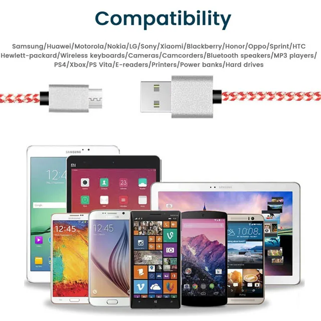 1m nylon braided mobile phone charger micro USB cable for Android - ANKUX.COM