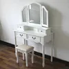 Furniture Dressing Table 4-Drawers Makeup Dresser Set with Stool & Mirror