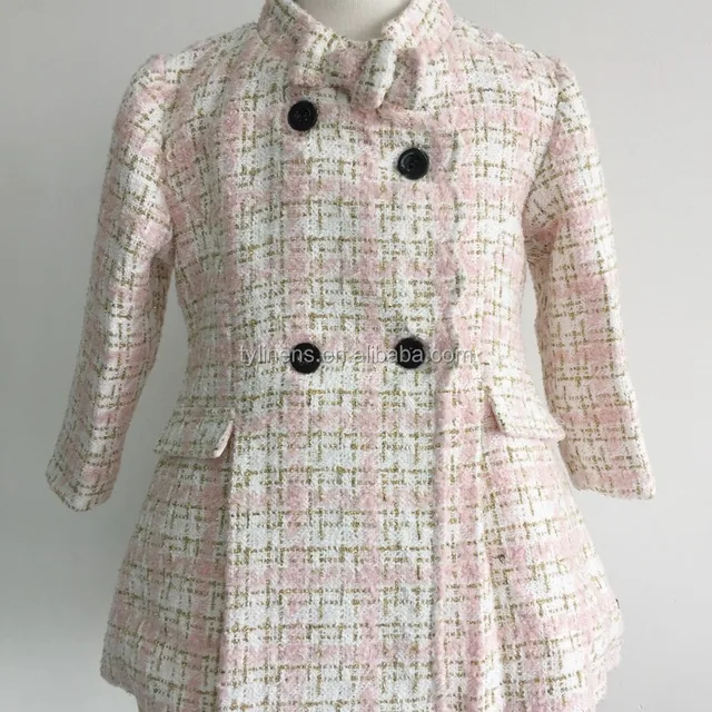Elegant wholesale winter pink check girl's coat