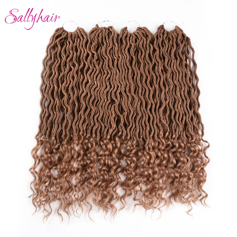Sallyhair Faux Locs Curly 24 StrandsPack Crochet Braids Hair Extension Synthetic Soft Ombre Braiding Hair Loose End Black Brown (1)