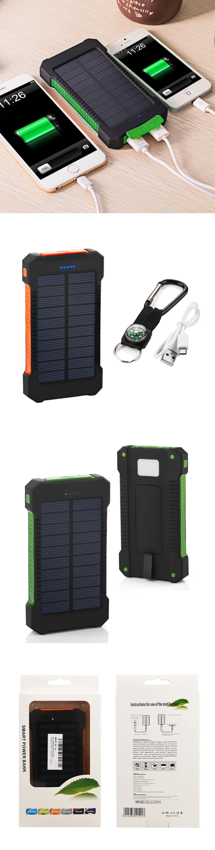 Top sell portable slim mobile 10000mah 18000mah 20000mah waterproof solar power bank high quality cheap price with LED light - ANKUX.COM
