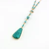 Dainty unique design turquoise beaded with diamond charm long tassel necklace