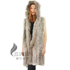 CX-G-B-68 Hot Selling Knitting Raccoon Fur Collar Women Rabbit Fur Vest With Hood
