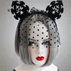 halloween women black hollow cat ears sexy lace polka dot mesh net mask headband