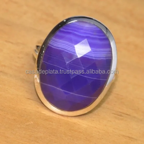 purple banded agate 2015 latest fashion ring, silver wedding