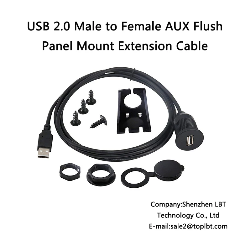 LBT 2018 USB 2.0 Male to Female AUX Flush Panel Mount Extension Cable for Car Truck Boat Motorcycle Dashboard, (Round Head)6ft - ANKUX.COM