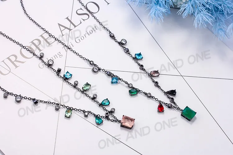 shipping with mix color fusion stone pendant brinco necklace for