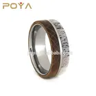 Men's Women's 8mm Deer Antler and Whiskey Barrel Oak Wood Inlay Comfort-Fit Titanium Wedding Band Rings