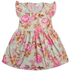 RTS New arrival wholesale kids clothing Summer baby girls flutter dress cute flower printing design