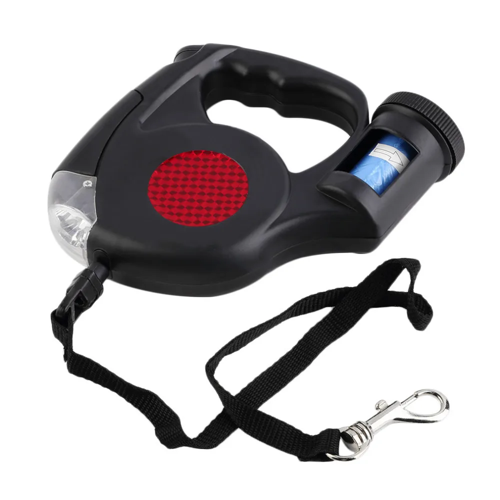 4.5M Automatic Dog Lead Retractable Dog Leash Pet Traction Rope Chain Harness Dog Collar Pet Products 3 LED Lights Garbage Bag