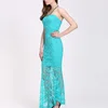 Latest Stylish Blue Floral Maxi Lace Sexy Sheer Transparent Dress
