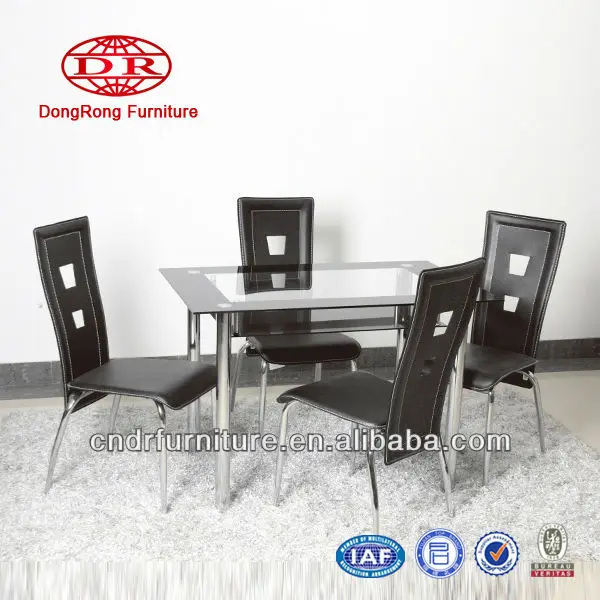 Modern dining table glass top and chairs