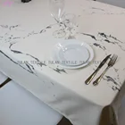Elegant Marbling print waterproof cotton burlap linen table cloth for home use