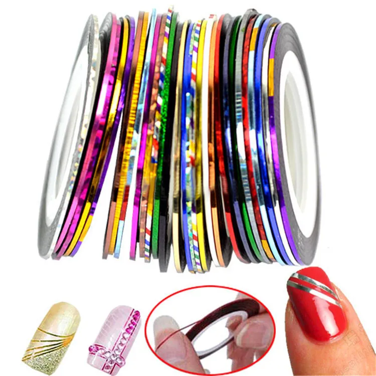 10pcs/lot Color Beauty Rolls Striping Decals Foil Tips Tape Line DIY Design Nail Art Stickers Tools Decorations