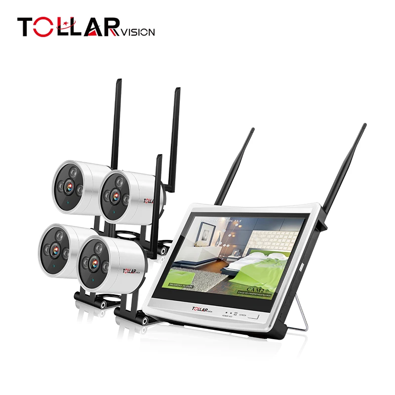 factory price tollar vision motion alarm 4ch WIFI ip camera nvr kits with monitor screen mini diy security camera kit
