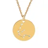Longway Zodiac Necklace 12 signs Stainless Steel Gold Disc Pendant Necklaces For Birthday