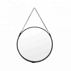 New arrival decorative large round black leather wrapped hung wall mirror
