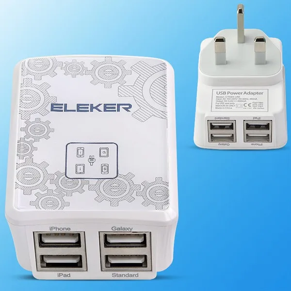 Hot Selling 4 USB Port UK Plug Travel Wall Mobile Charger Power Adapter For Iphone