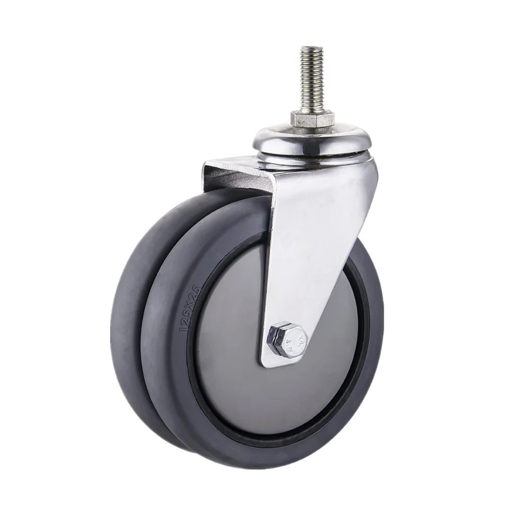 3" 4" 5" Top Plate Total Brake Ball bearing Dual Wheel TPR Casters With Plastic Thread Guard