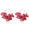 Fashion gold pink flower earrings with hoop Wholesale NS93253