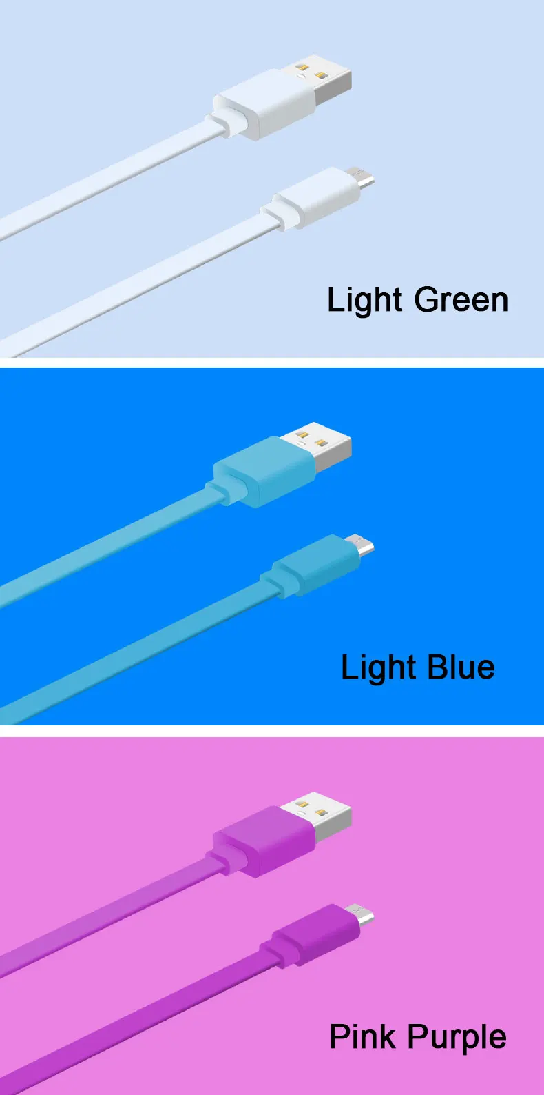 flexible flat fast charging data android phone USB charger micro USB cable - ANKUX.COM