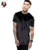 Latest Fashion Custom Logo Short Sleeve Velvet Longline Plain Blank Black Velour T-shirt