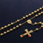 Religious 8mm Bead Mens Chain Stainless Steel Bead Necklace Chain Rosary Jesus Christ Cross Pendant Hip Pop Necklace