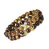 Men Or Women High Quality Gemstone Bracelets Natural Tiger Eye Stone Beads Gold Plated Zircon Crown Beaded Bracelet Set