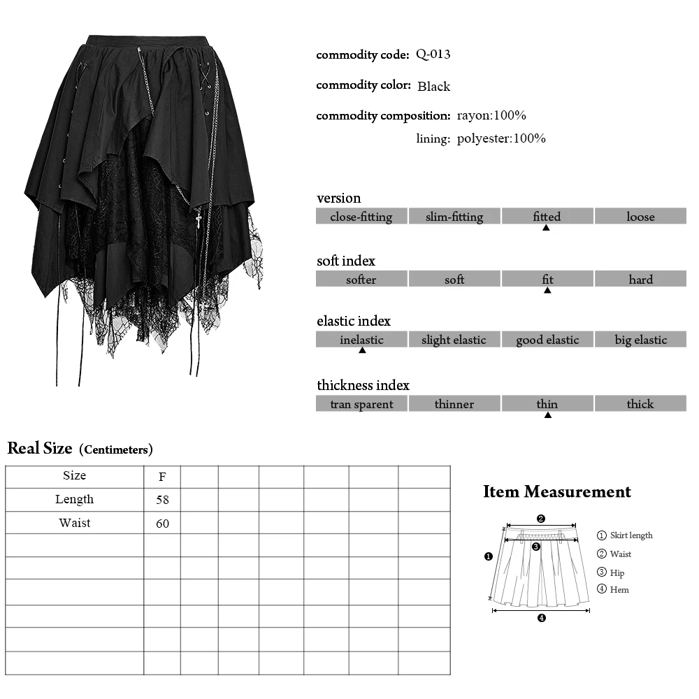 Mini Falda Gótica Punk Rave Para Chica Joven Q 013 Asimétrica De Encaje