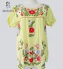 M40691 Mexican Embroidered Blouse Split Sleeve Cotton Top In Yellow, Boho Blouse, Hippie Top