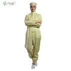 Clean room unisex gender antistatic esd yellow stripe coveralls suit lab coats one piece hooded jumpsuits and long pants