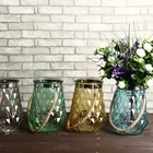 colored flower shaped glass vase with hemp rope factory price
