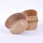 Disposable printed take away paper salad/rice bowl with plastic lid