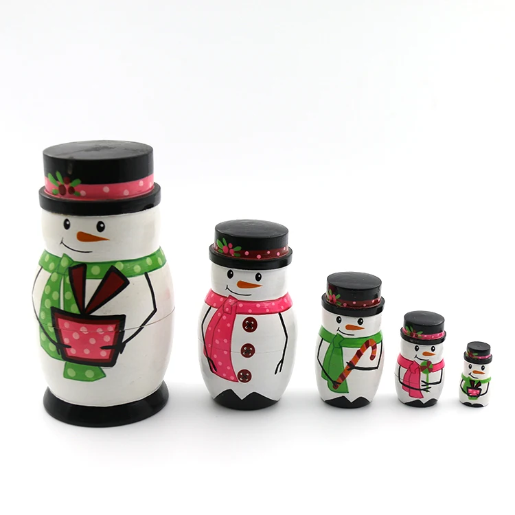 Großhandel weihnachten schneemann russian nesting dolls 5 teile/satz holz nesting dolls
