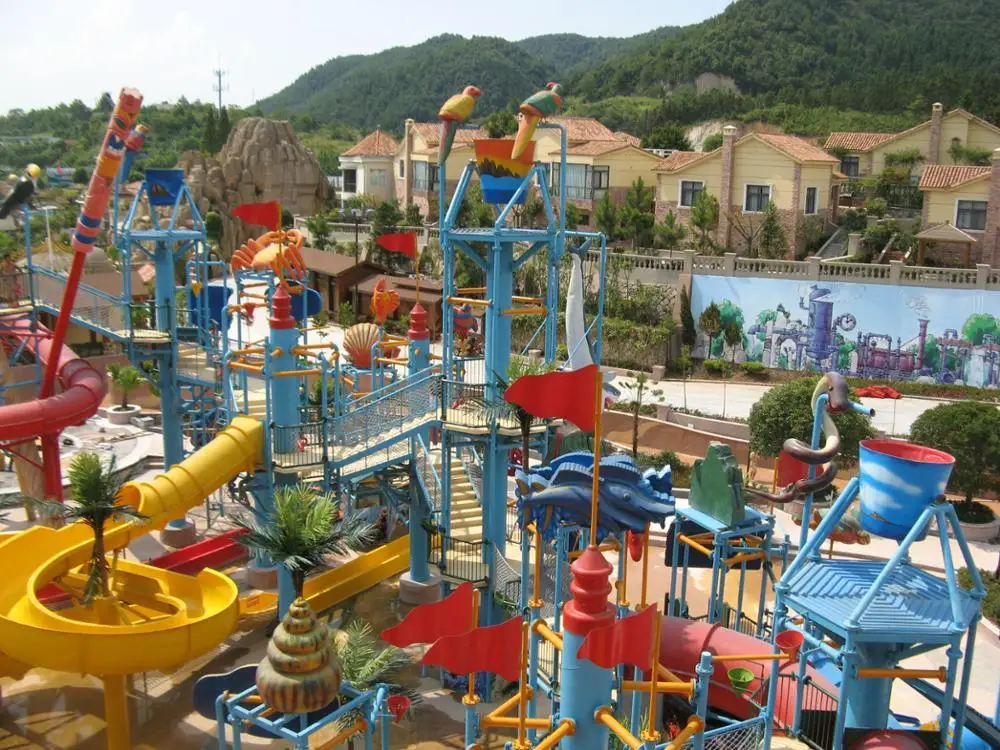Qingfeng 2017 carton fair lager water village park fiberglass water slide kids outdoor water game water park equipment