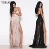 YSMARKET Heavy Metal Long Dress Sequined Fringed Party Dress Women Sexy Slit Dating Perspective Halter Evening Vestidos E21668
