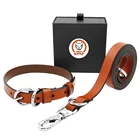 Alloy Buckle Luxury Customized Dog Genuine Leather Collar And Leash Set