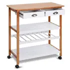 Trolley Cart Kitchen Drawers Shelf Storage Rolling Tray Bamboo wheel Rack