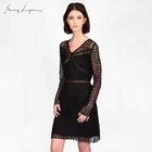 Fashion V-neck Long Sleeve Lace Elegant Women Dresses