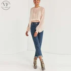 100% silk see through women net long sleeve Sheer Smocked Mock Neck Top