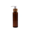 wholesale cosmetic packaging 120ml amber plastic lotion bottles with bamboo loiton pump