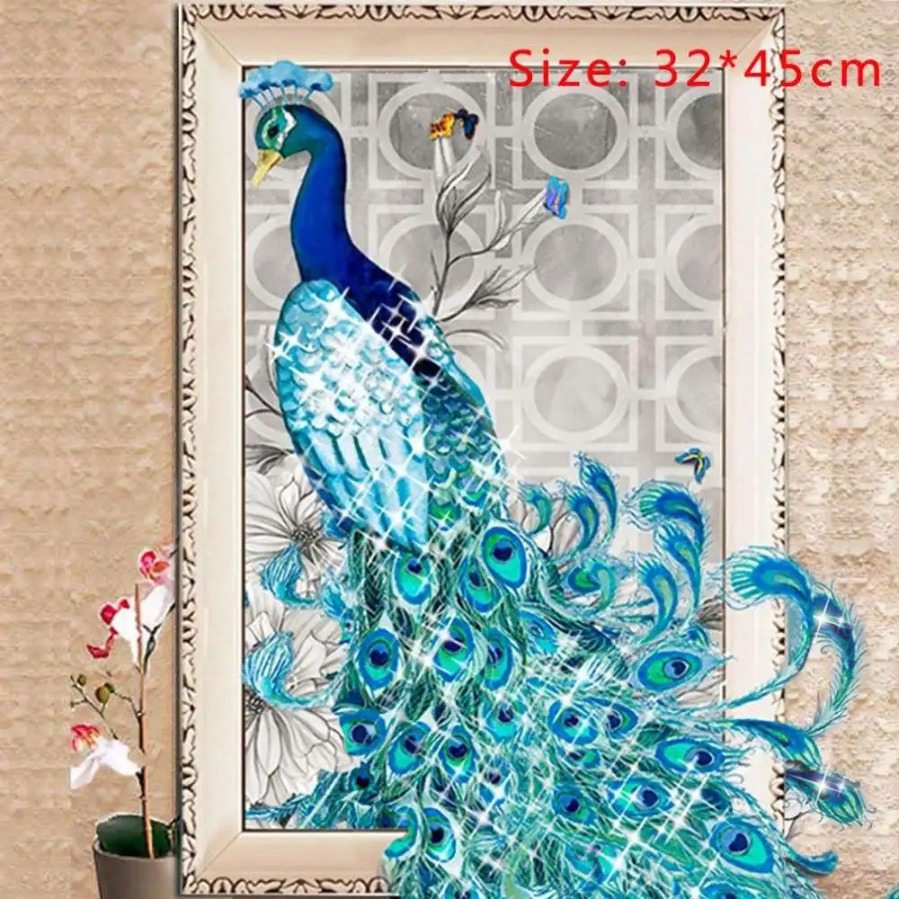 2016 Hot 5D Fashionable Diamonds Plated Embroidery Peacock Pattern Painting Cross Stitch Kit Home Bedroom Living Room Decoration
