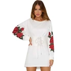 White Rose Embroidery Sexy Ladies Clothes Women Long Hooded Hoodie Sweatshirts Dress
