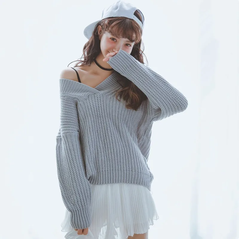 Hot Sale Pulover Feminino Women Sweater 2015 Korean Version Retro Fashion Loose Coat Soft V-neck Pullovers Knitted Sweaters